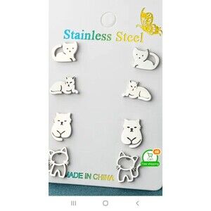4 Pair Tiny Stainless Steel Kitty Cat Kitten earrings